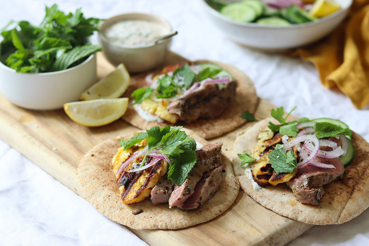 Grilled Lamb & Haloumi Pitas by Madeleine Trueman